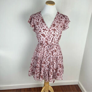 Aritzia Little Moon Pink Tiered Floral Print Mini Dress